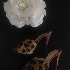 Multicolor Peep-toe Calfskin Leopard Mules